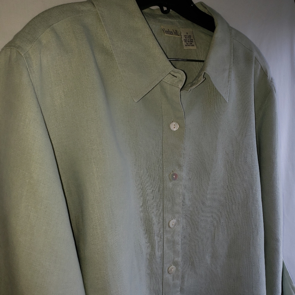 Linden Hill 100% Linen Button up shirt top blouse Olive women’s size X. - Picture 3 of 6